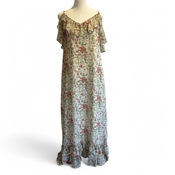 Max Studio Women's Maxi Dress Colorful Floral Cold Shoulder Ruffle Size Medium - Picture 1 of 6